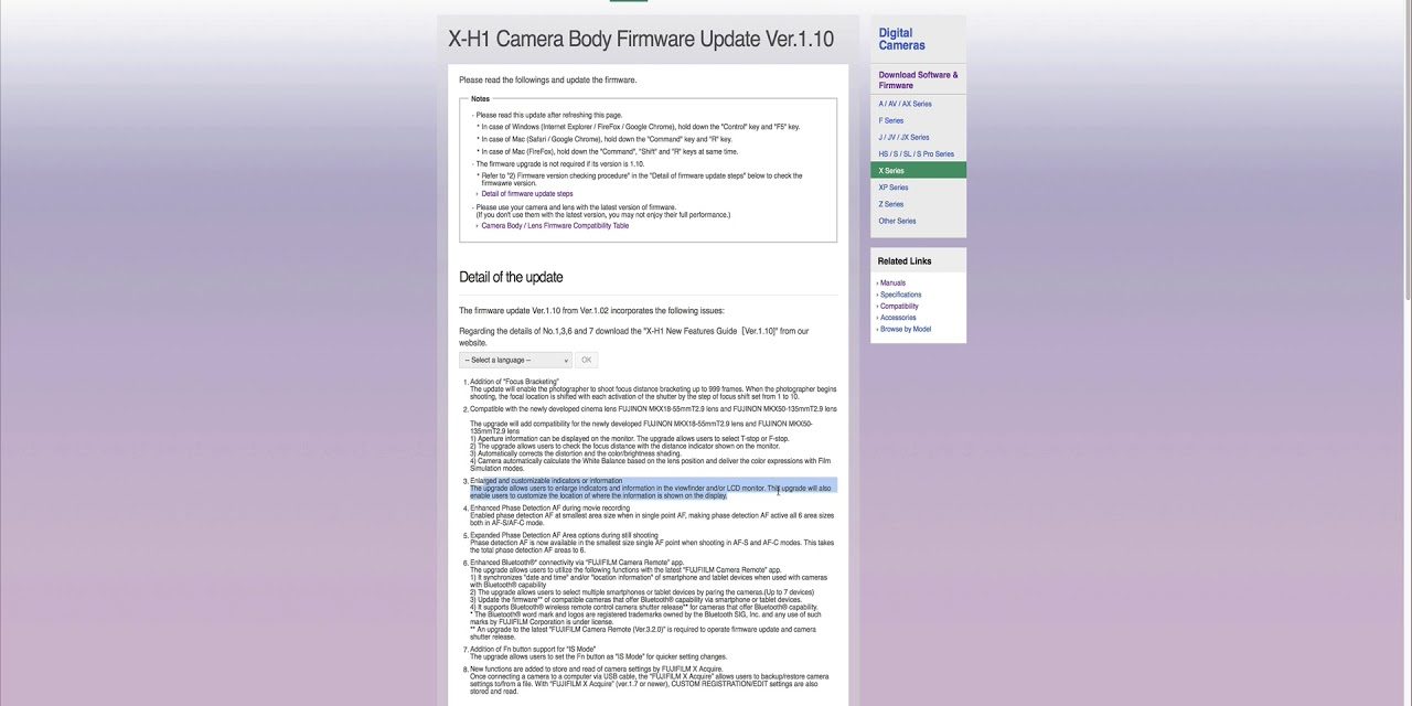 X-T2 & X-H1 : Firmware 4.1 & 1.10 – Présentation détaillée