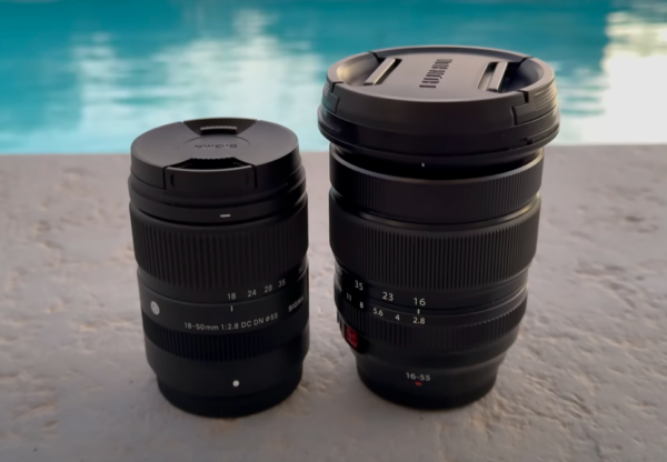 Comparaison de la taille entre le Fujifilm XF 16-55mm f2.8 II et le Sigma 18-50mm f2.8 